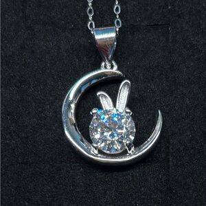 Moissanite Sterling Silver Bunny Rabbit Pendant Necklace